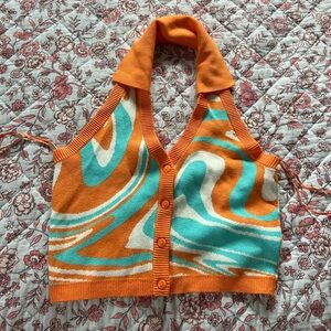 NWOT Garage orange, blue, and white halter neck Y2K top